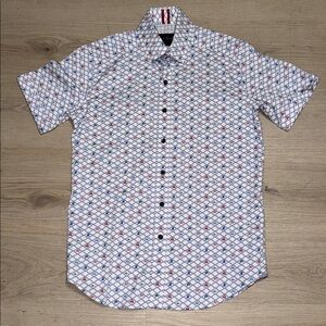 Robert Graham white/Blue Short Sleeve Button Down Shirt Sz S